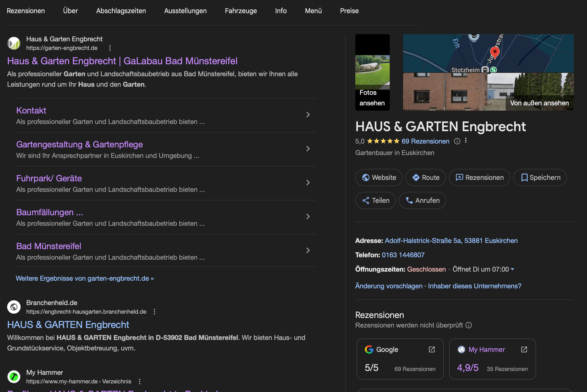 Beispiel anhand der Firma Haus & Garten Engbrecht detailliertes Google Business Profil