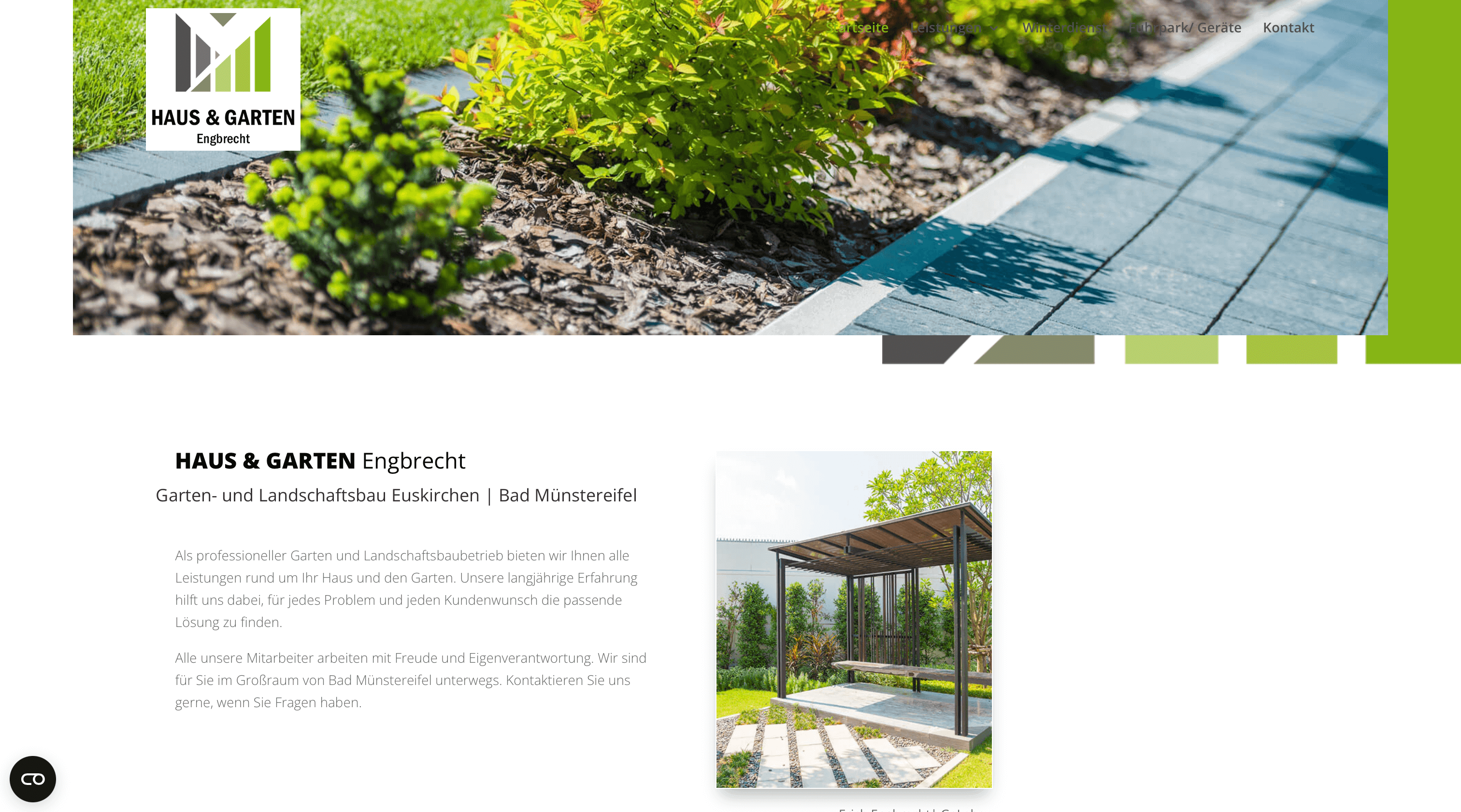 Slider plus kurze Beschreibung und Bild mit Leistung des Handwerkers auf der Startseite Webseite