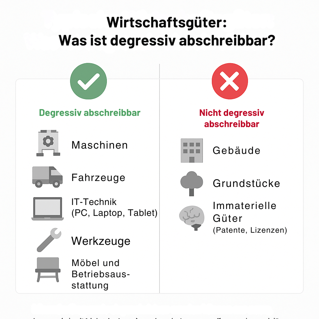 Tabelle, links abschreibebare Güter rechts nicht abschreibebare