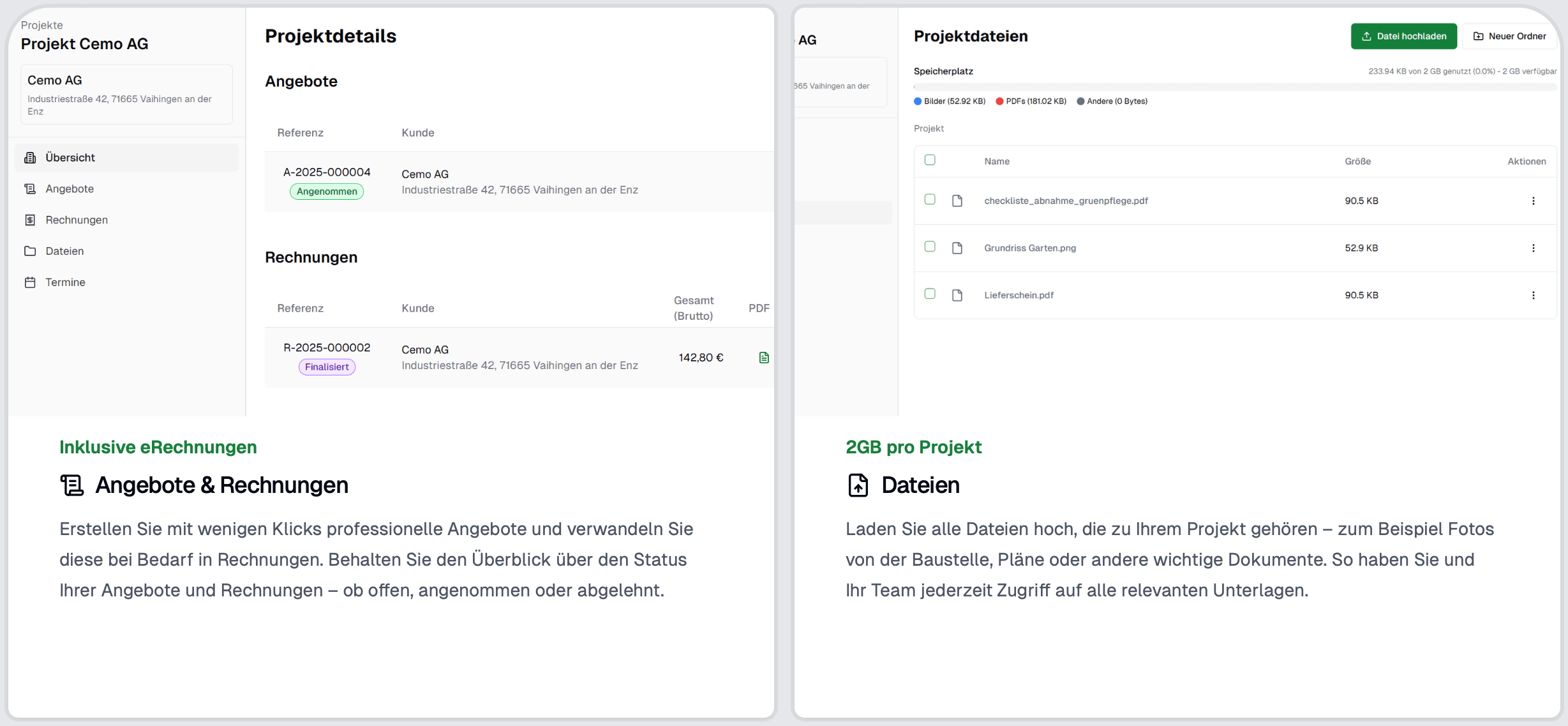 Angebote & Projekte Vorstellung wie Rechnungen und Angebote mit Clean Invoice geschrieben werden
