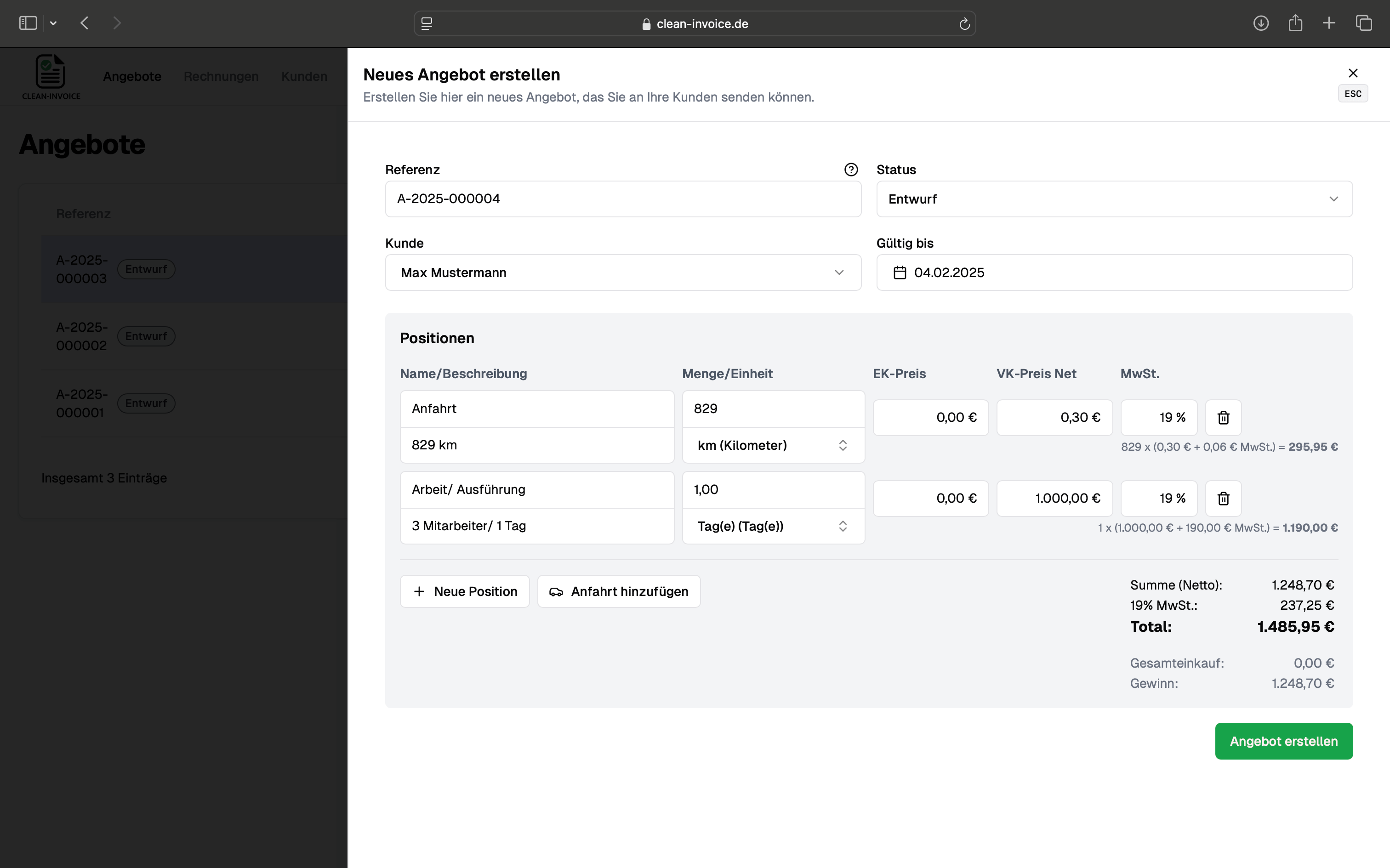 Angebot Bestandteile Mockup Clean Invoice