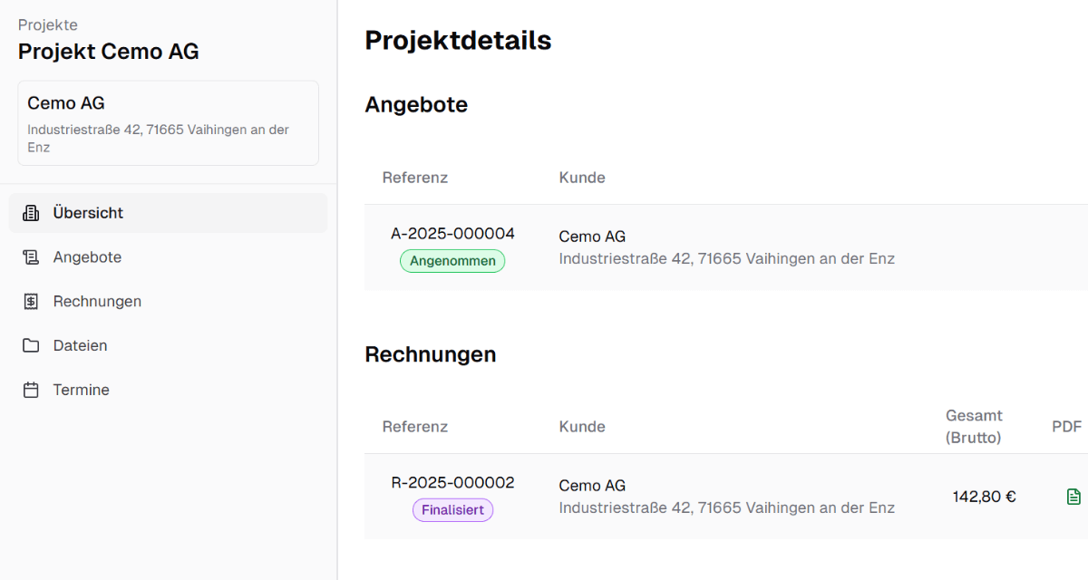 Angebote verwalten in Clean Invoice