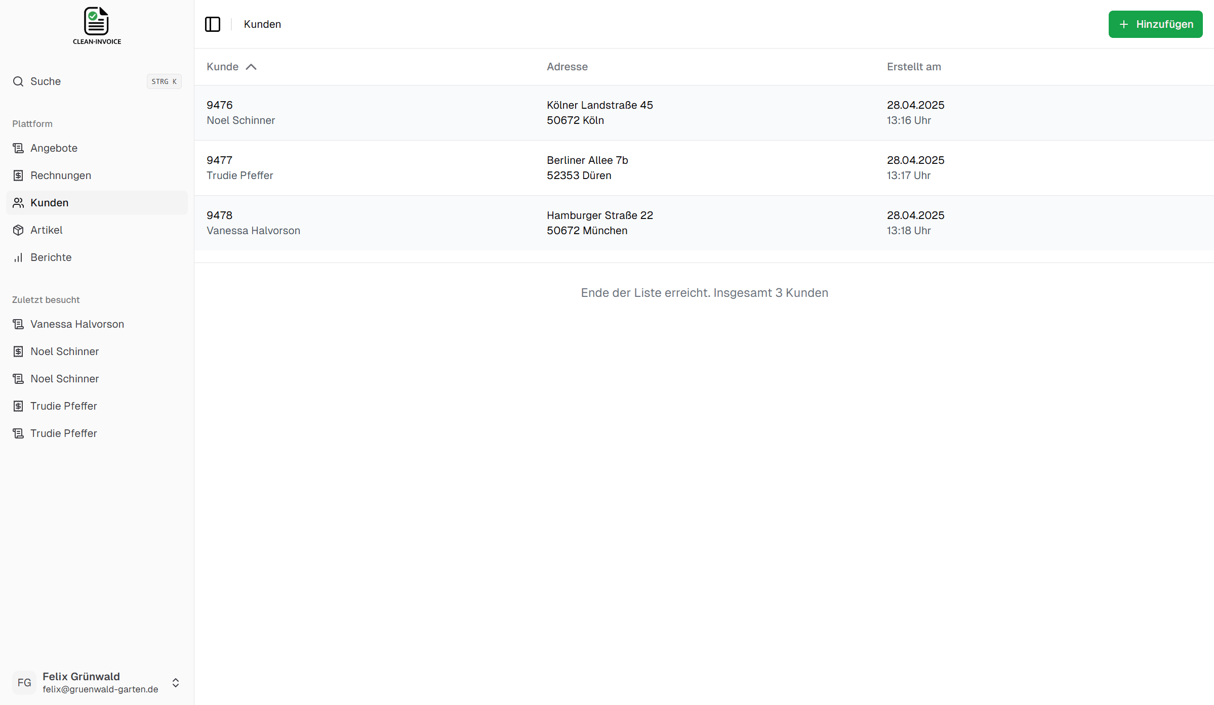 Kunden anlegen in Clean Invoice